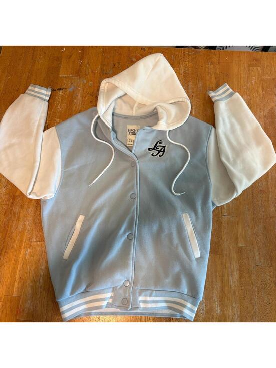 Tops - Birch & Stone Varsity Hoodie Jacket Womens S Blue Snap Up LA Y2K Streetwear